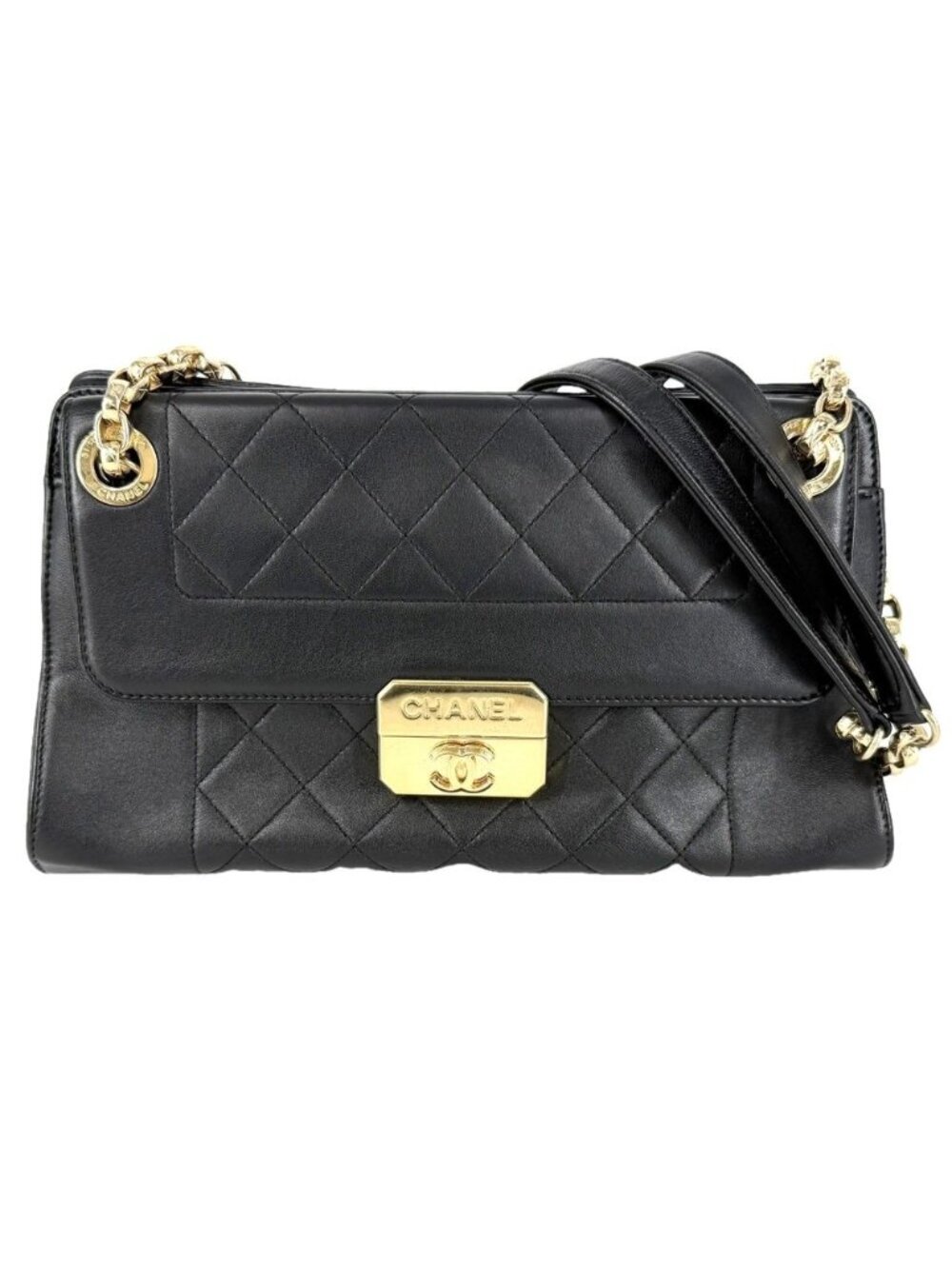 Chanel Handbag Chic with Me Quilted CC Logo Leather Black Gold